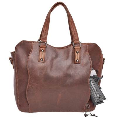Leather conceal carry Bethany satchel - Brown- YKK Locking Gun Bag - CCW Women's Purse with Universal Holster - Purse for Concealed Carry