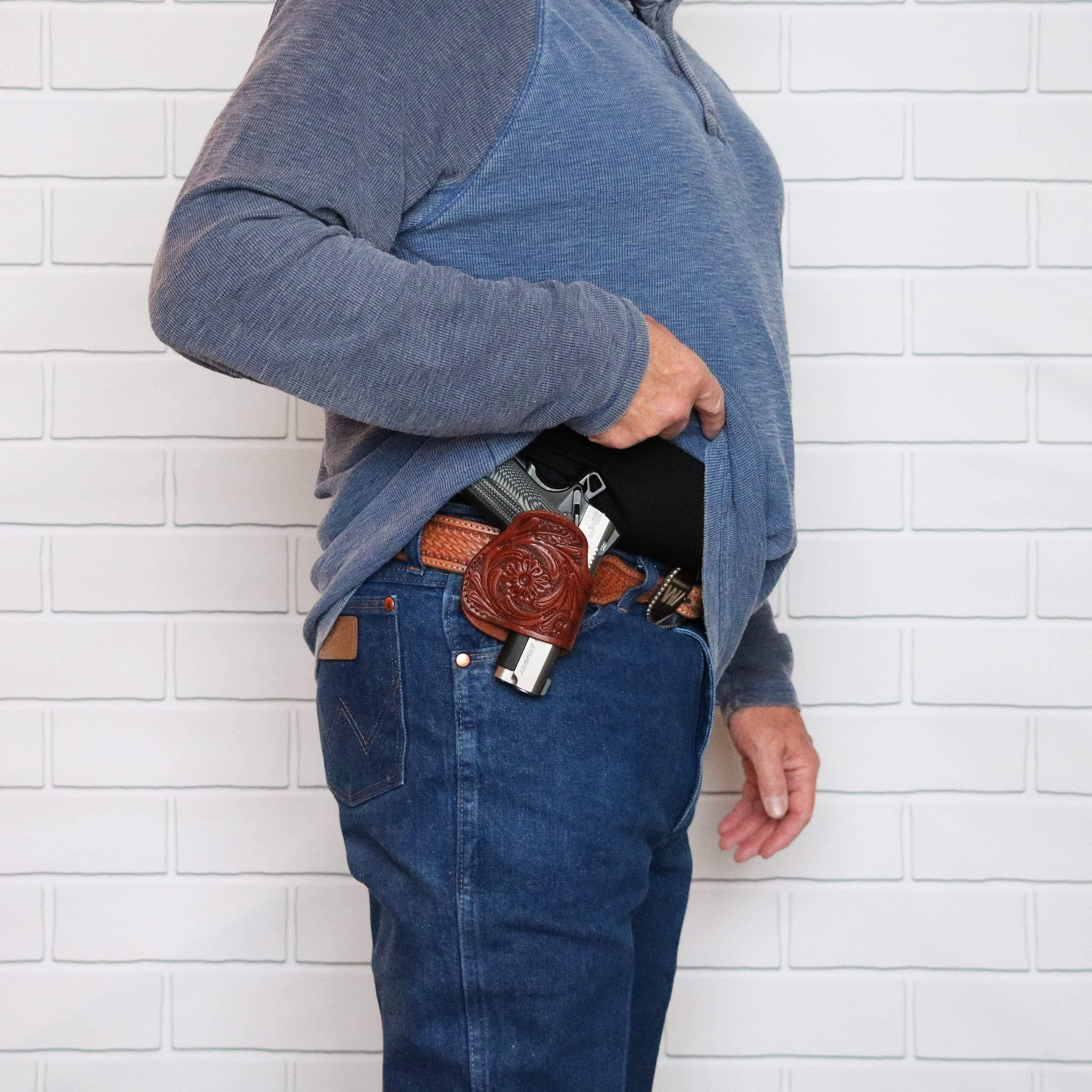 Unisex Compact Leather Clipon Gun Holster by High Caliber Gun Accesso