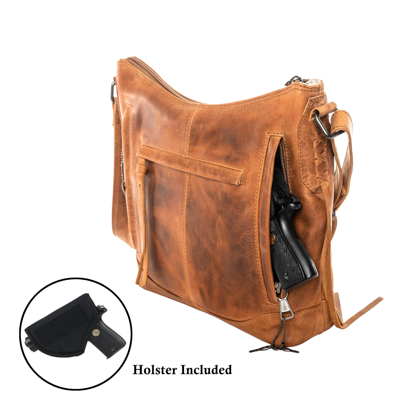 Lady Conceal Concealed Carry Purse Dark Mahogany Concealed Carry Blake Scooped Leather Crossbody Bag by Lady Conceal