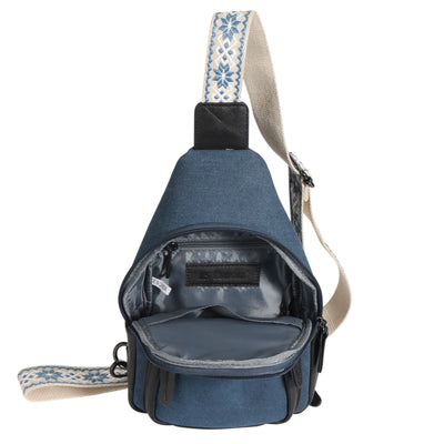 Concealed carry Indie bag, durable canvas sling with zip pockets for wallet, mags, or phone