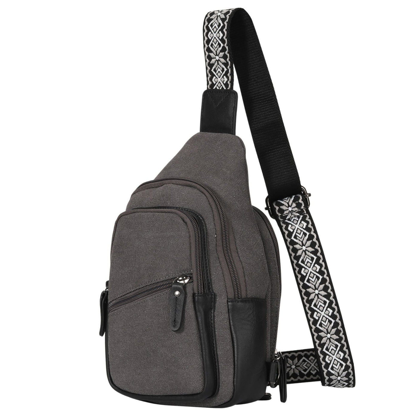 Unisex concealed carry canvas sling, urban and travel-friendly bag with hidden holster and soft gray lining