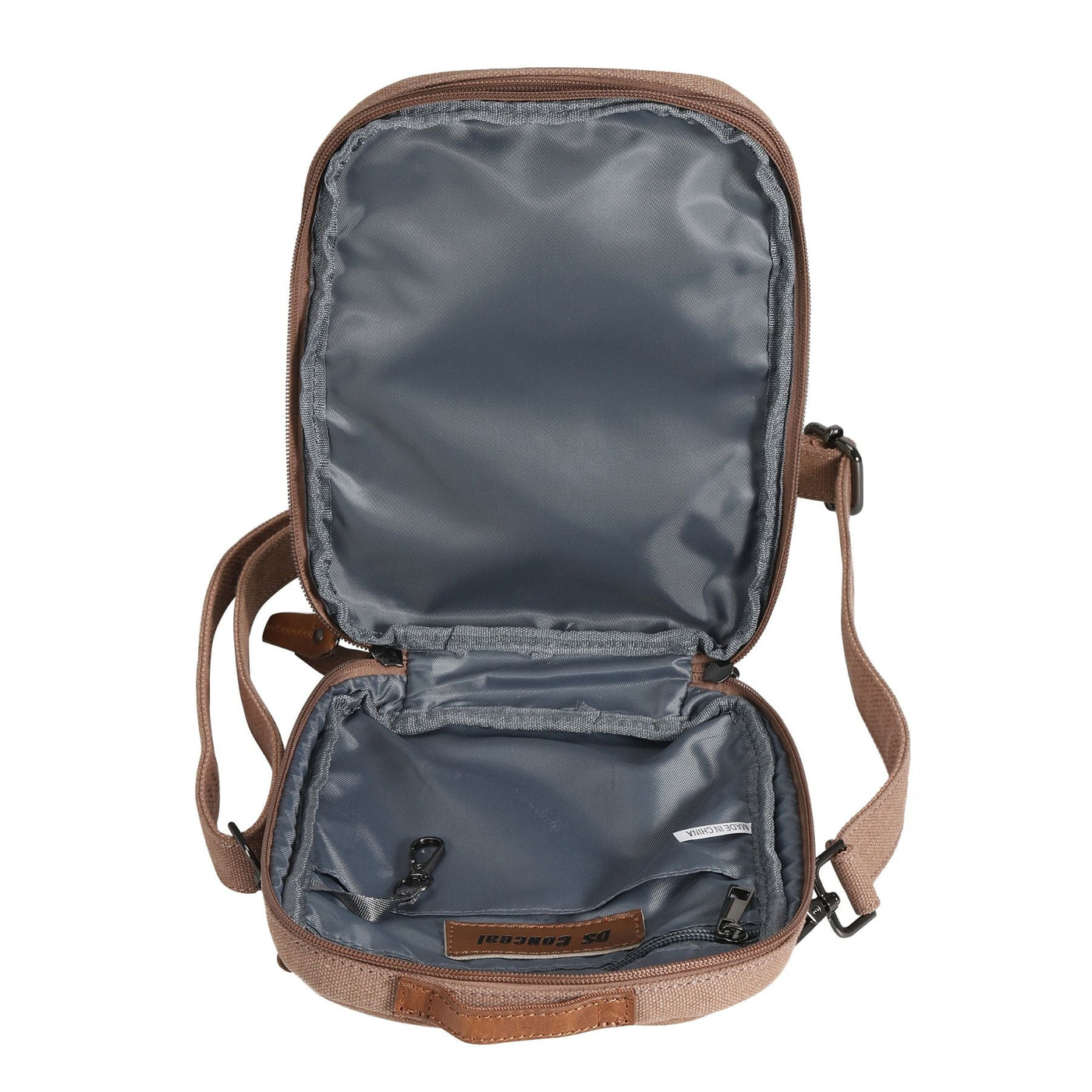 Jax canvas EDC crossbody, concealed carry sling bag with functional interior and mag pocket