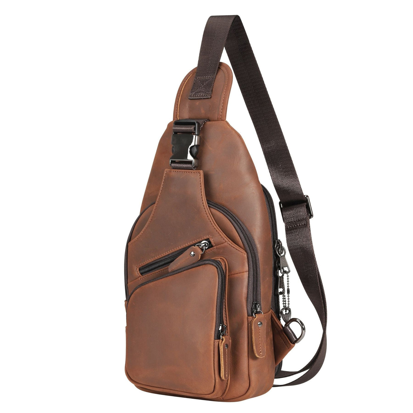 Leather Xander sling bag for concealed carry, full-grain hide crossbody with zip pockets and adjustable strap