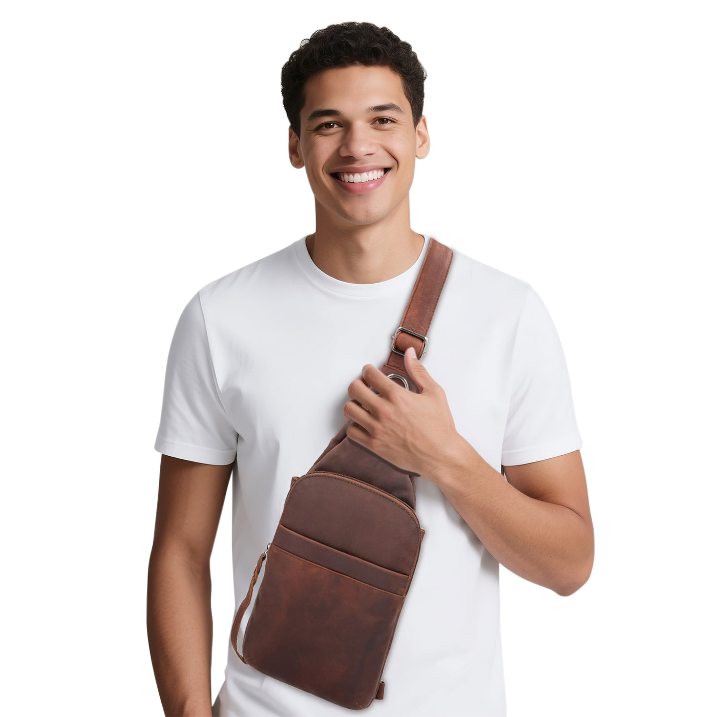 Concealed Carry Unisex Dakota Leather Sling by Lady Conceal - Magnetic Firearm Bag - Fast Draw CCW bag -  Universal Holster Pistol Sling - Unisex Gun Leather Backpack - Anti-Theft Gun Bag with Locking Zippers