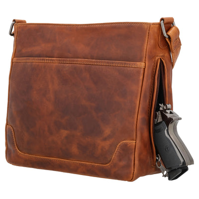 Concealed Carry Lydia Leather Crossbody -  YKK Locking Zippers and Universal Holster -  Soft Leather conceal and carry bag -  Tactical womans purse for pistol -  Concealed Carry Purse -  most popular crossbody bag -  crossbody handgun bag -  crossbody bags for everyday use -  Easy CCW -  Fast Draw Bag -  Secure Gun Bag