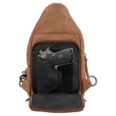 Unisex Sling Gun Leather Bag - Gun Bag for Plus Size - Universal Holster Gun Bag - bag for medium and Large Gun _ Taylor Sling Gun Backpack by Lady Conceal