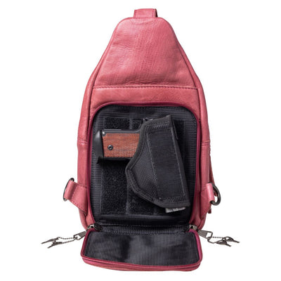 Concealed Carry Unisex Taylor Sling Leather Backpack by Lady Conceal