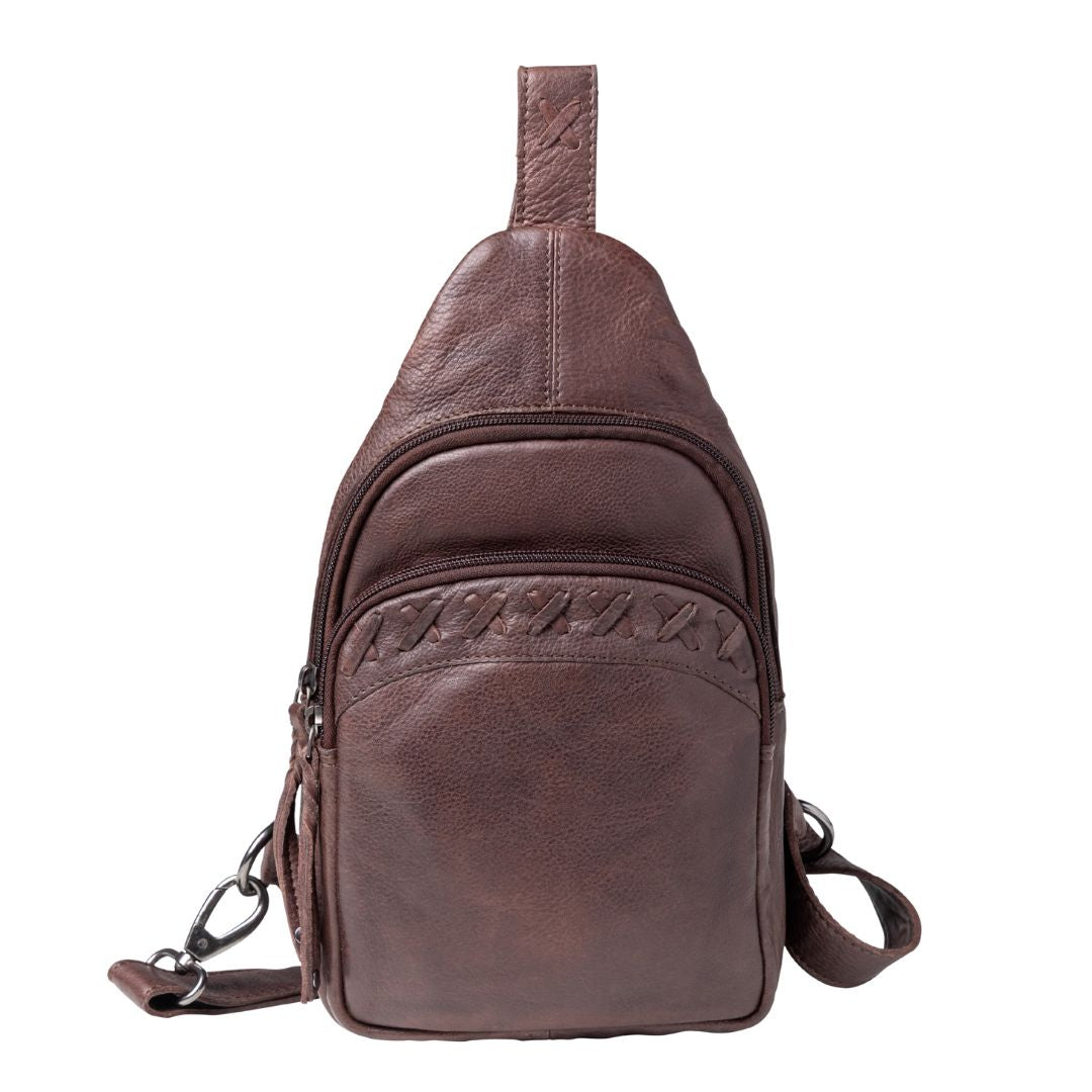 Concealed Carry Unisex Taylor Sling Leather Backpack by Lady Conceal