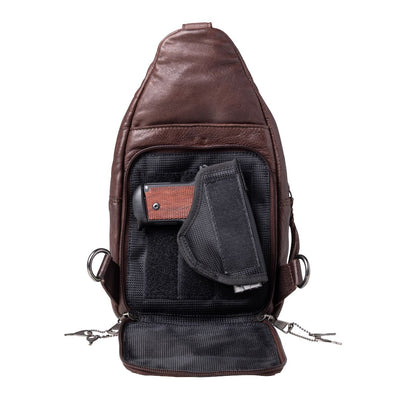 Concealed Carry Unisex Taylor Sling Leather Backpack by Lady Conceal