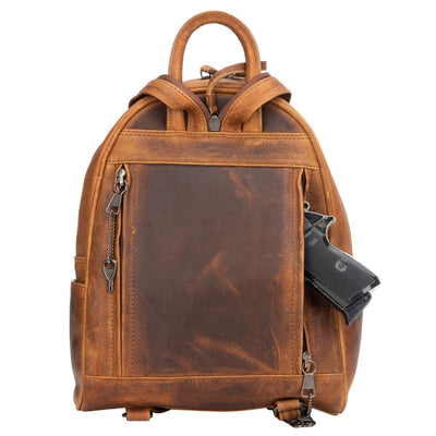 Concealed Carry RFID Daisy Leather Backpack - Locking Concealment Bag for Pistol - Outdoors Gun Bag - Women's Conceal Carry Purse for Firearm - Women Gun Users - gun carrier backpack - best gun carrying backpack- best gun carry backpack - Pistol and Firearm Bag - Western Hide Backpack - Boho Stylish Backpack for Women - Universal Holster Bag - Marley Unisex Backpack - Women's Concealed Carry Bagpack - premium leather backpack