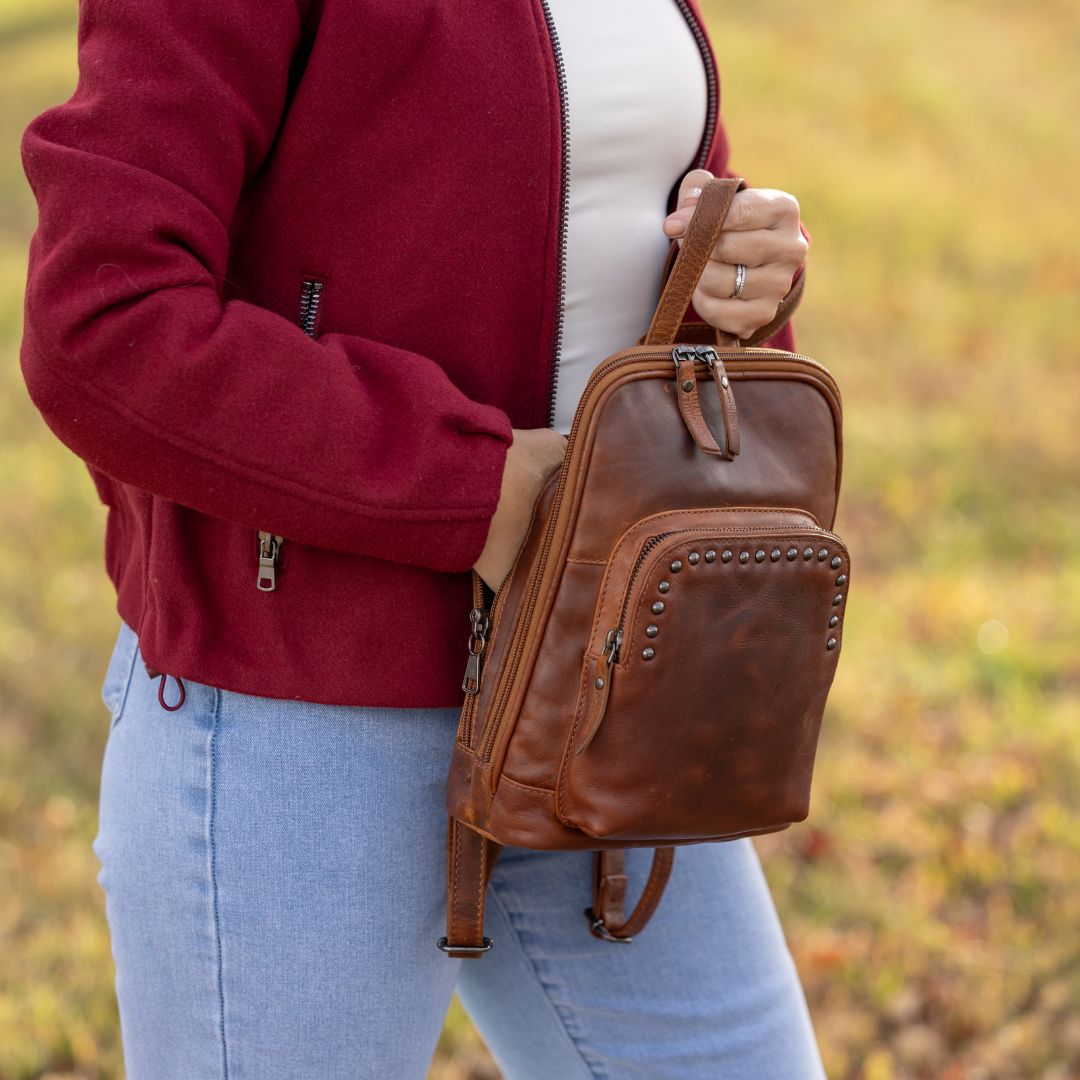 concealed carry genuine leather backpack women Sawyer by Lady Conceal (Dusty Black) handed and left Smith & Wesson Concealed Carry
