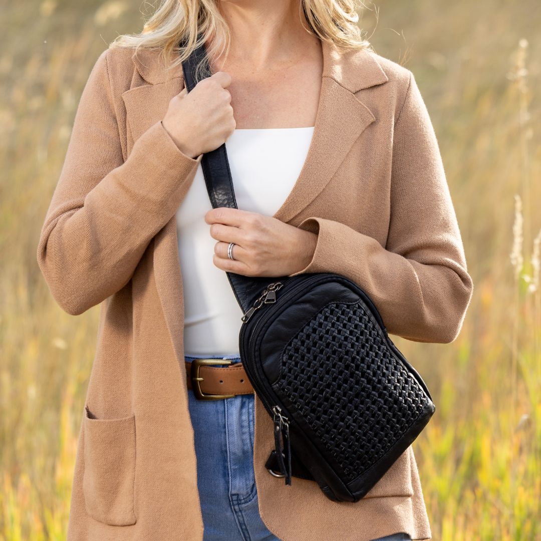 Concealed Carry Bristol Sling Leather Backpack by Lady Conceal