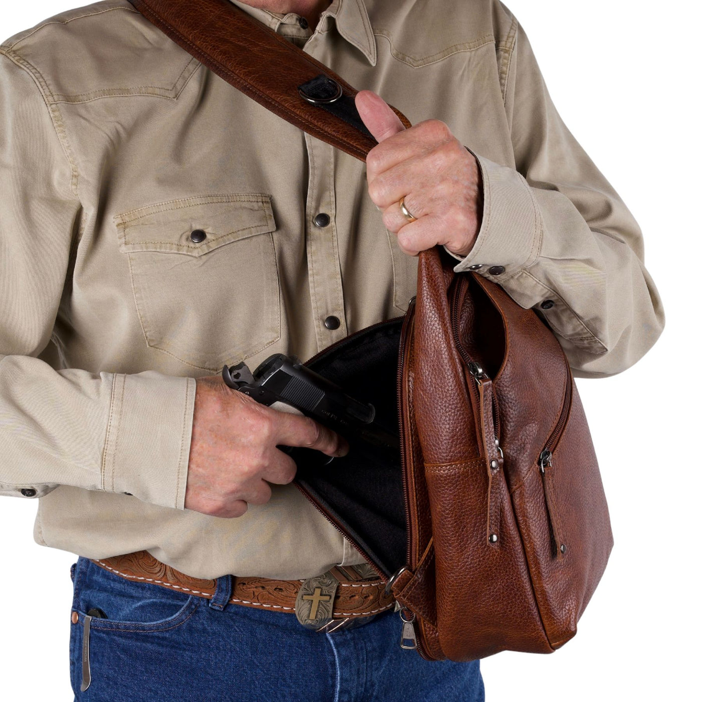 Concealed Carry Unisex Grayson Buffalo Leather Sling by Lady Conceal