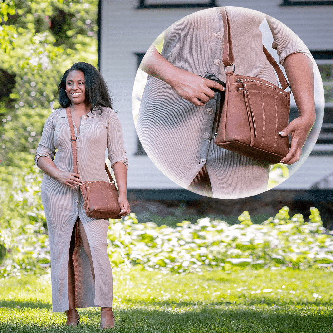 Concealed Carry Brynn Arched Leather Crossbody Bag - Lady Conceal - Concealed Carry Purse - Lady Conceal - conceal and cary purse for women - tactical pistol bag -  Locking Conceal and Carry Purse with Universal Holster for Handguns