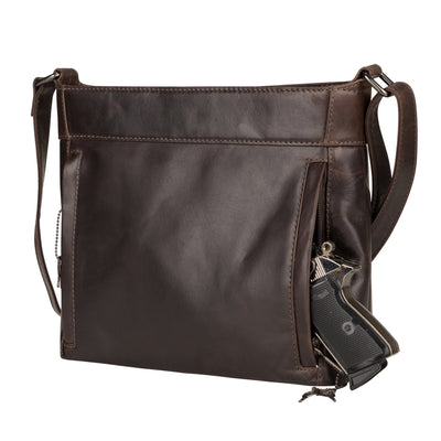 Concealed Carry Delaney Leather Crossbody - Locking Crossbody for Pistol - Designer Concealment Crossbody bag- Discreet Conceal and Carry Crossbody for Women - Designer Leather Crossbody CCW Bag - Locking Conceal and Carry Purse with Universal Holster for Handguns - Best Crossbody for Concealed Carry