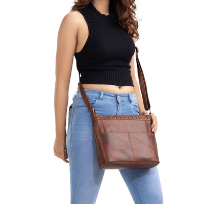 Concealed Carry Crossbody Purse for Women - Faith Leather Crossbody by Lady Conceal - Designer Leather Crossbody CCW Bag - Locking Conceal and Carry Purse with Universal Holster for Handguns - Crossbody Gun and Pistol Bag - concealed carry crossbody Faith leather gun purse with locking zipper