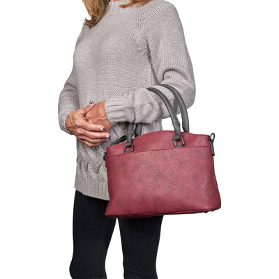 Concealed Carry Carly Satchel Bag by Lady Conceal - YKK Locking Zippers - Universal Holster - Womens Conceal and Carry Purse for Pistol - designer concealed carry purse Red - Glock 19 purse 