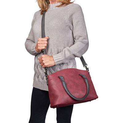 Concealed Carry Carly Satchel Bag by Lady Conceal - YKK Locking Zippers - Universal Holster - Womens Conceal and Carry Purse for Pistol - designer concealed carry purse Red - Glock 19 purse 