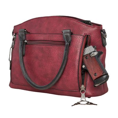 Concealed Carry Carly Satchel Bag by Lady Conceal - YKK Locking Zippers - Universal Holster - Womens Conceal and Carry Purse for Pistol - designer concealed carry purse Red - Glock 19 purse 