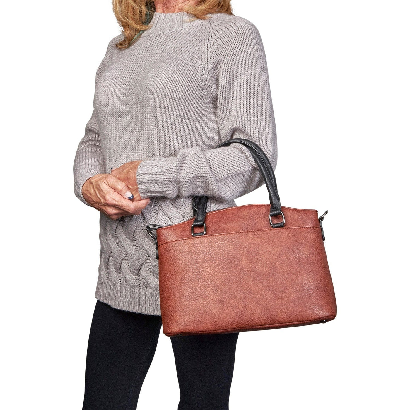 Concealed Carry Carly Satchel Bag by Lady Conceal - YKK Locking Zippers - Universal Holster - Womens Conceal and Carry Purse for Pistol - designer concealed carry purse Brown - Glock 19 purse 