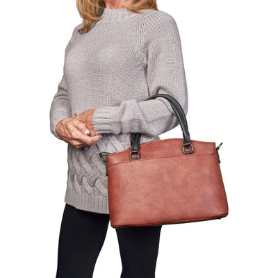 Concealed Carry Carly Satchel Bag by Lady Conceal - YKK Locking Zippers - Universal Holster - Womens Conceal and Carry Purse for Pistol - designer concealed carry purse Brown - Glock 19 purse 