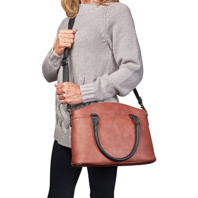 Concealed Carry Carly Satchel Bag by Lady Conceal - YKK Locking Zippers - Universal Holster - Womens Conceal and Carry Purse for Pistol - designer concealed carry purse Brown - Glock 19 purse 