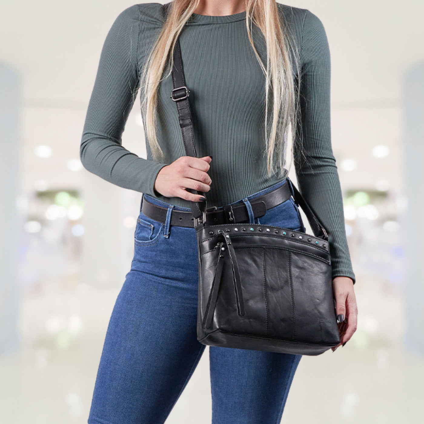 Concealed Carry Brynn Arched Leather Crossbody Bag - Lady Conceal - Concealed Carry Purse - Lady Conceal - conceal and cary purse for women - tactical pistol bag -  Locking Conceal and Carry Purse with Universal Holster for Handguns