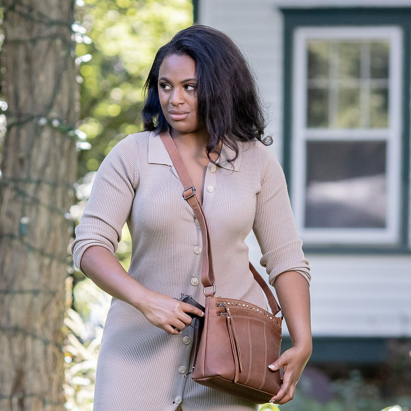 Concealed Carry Brynn Arched Leather Crossbody Bag - Lady Conceal - Concealed Carry Purse - Lady Conceal - conceal and cary purse for women - tactical pistol bag -  Locking Conceal and Carry Purse with Universal Holster for Handguns