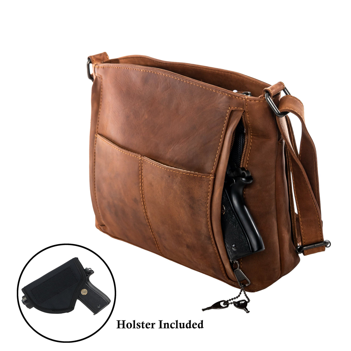 Concealed Carry Brynn Arched Leather Crossbody Bag - Lady Conceal - Concealed Carry Purse - Lady Conceal - conceal and cary purse for women - tactical pistol bag -  Locking Conceal and Carry Purse with Universal Holster for Handguns