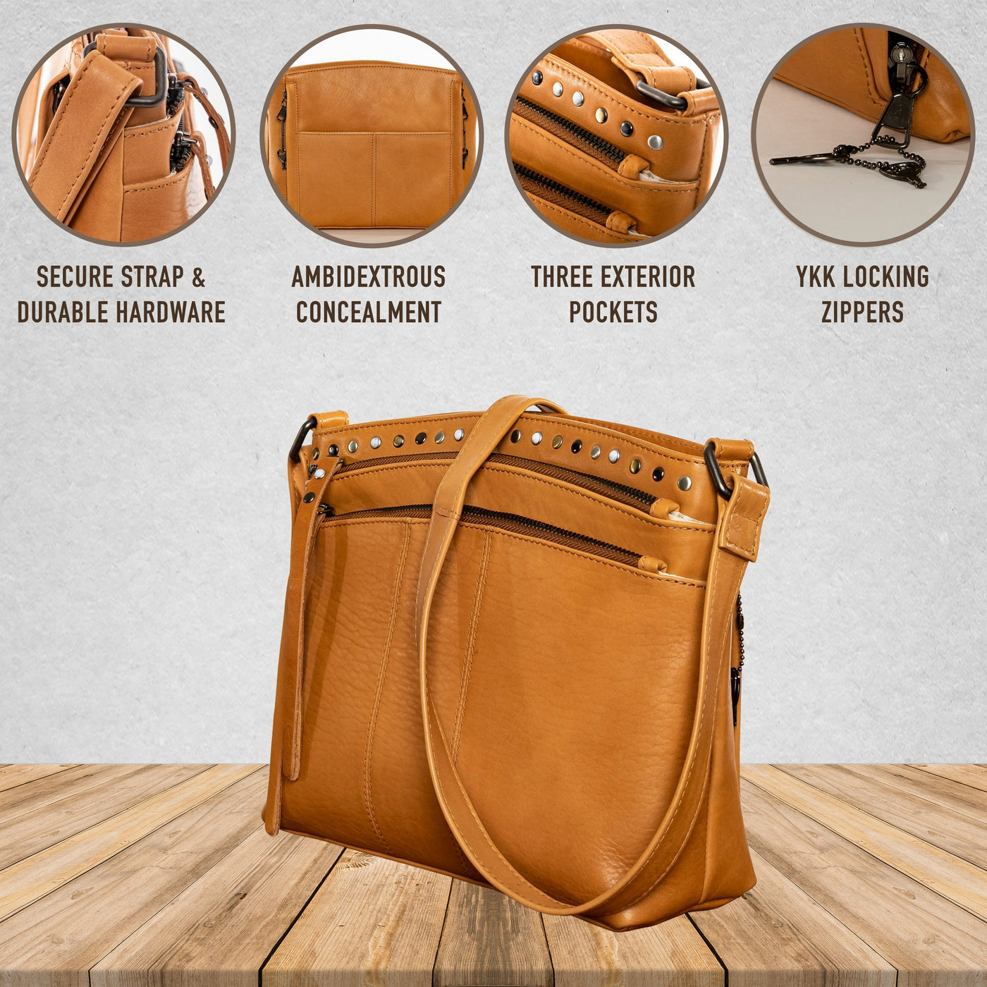 Concealed Carry Brynn Arched Leather Crossbody Bag - Lady Conceal - Concealed Carry Purse - Lady Conceal - conceal and cary purse for women - tactical pistol bag -  Locking Conceal and Carry Purse with Universal Holster for Handguns