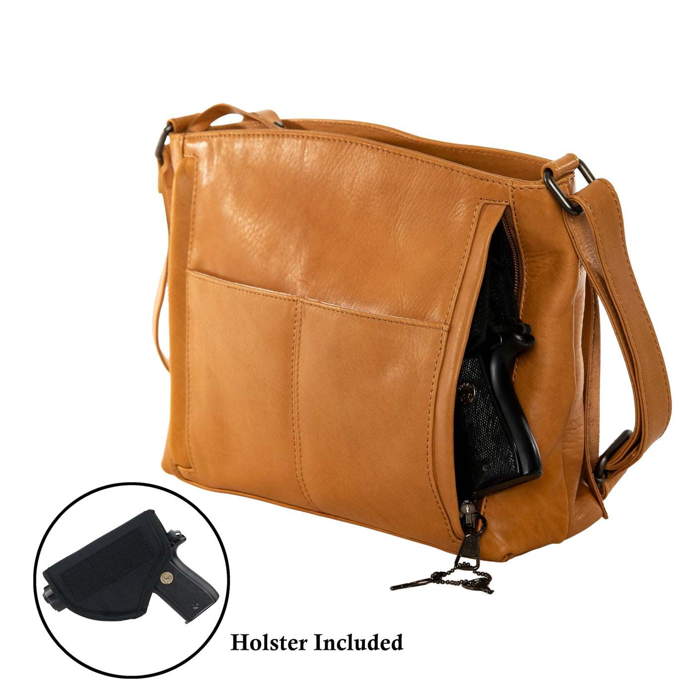 Concealed Carry Brynn Arched Leather Crossbody Bag - Lady Conceal - Concealed Carry Purse - Lady Conceal - conceal and cary purse for women - tactical pistol bag -  Locking Conceal and Carry Purse with Universal Holster for Handguns