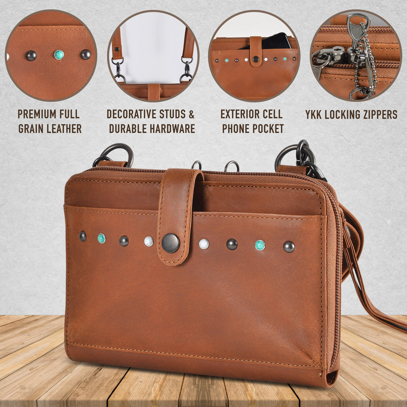 Concealed Carry Millie Leather Crossbody Organizer Bag - Extra Small