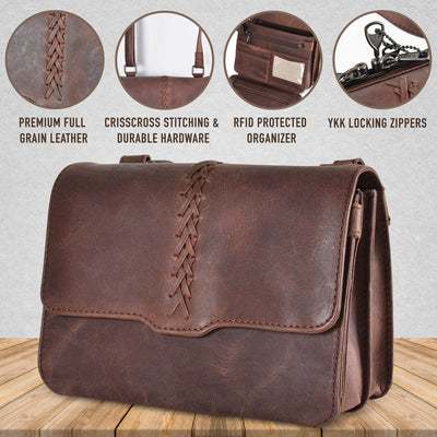 Concealed Carry Jolene Leather Crossbody Organizer Brown