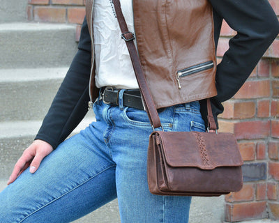 Concealed Carry Jolene Leather Crossbody Organizer Brown