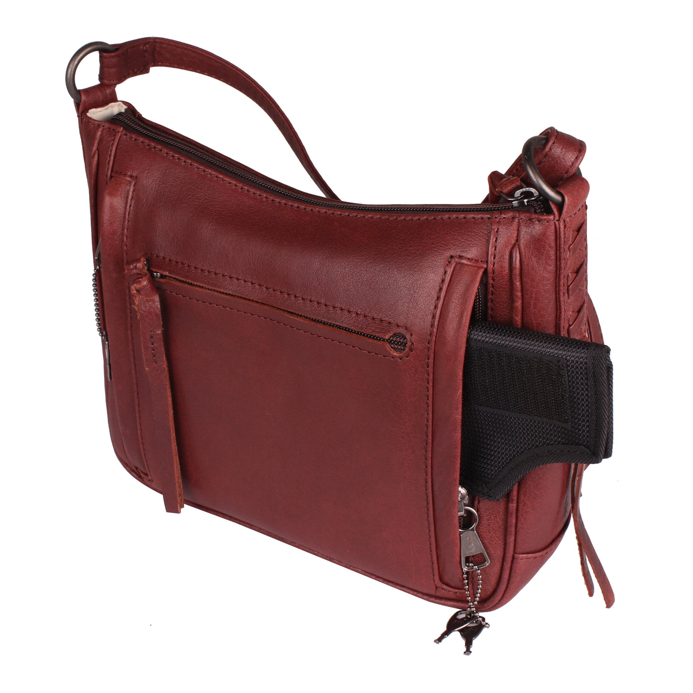Concealed Carry Callie Leather Crossbody - YKK Locking Bag Red with Universal Holster for Pistol and Guns