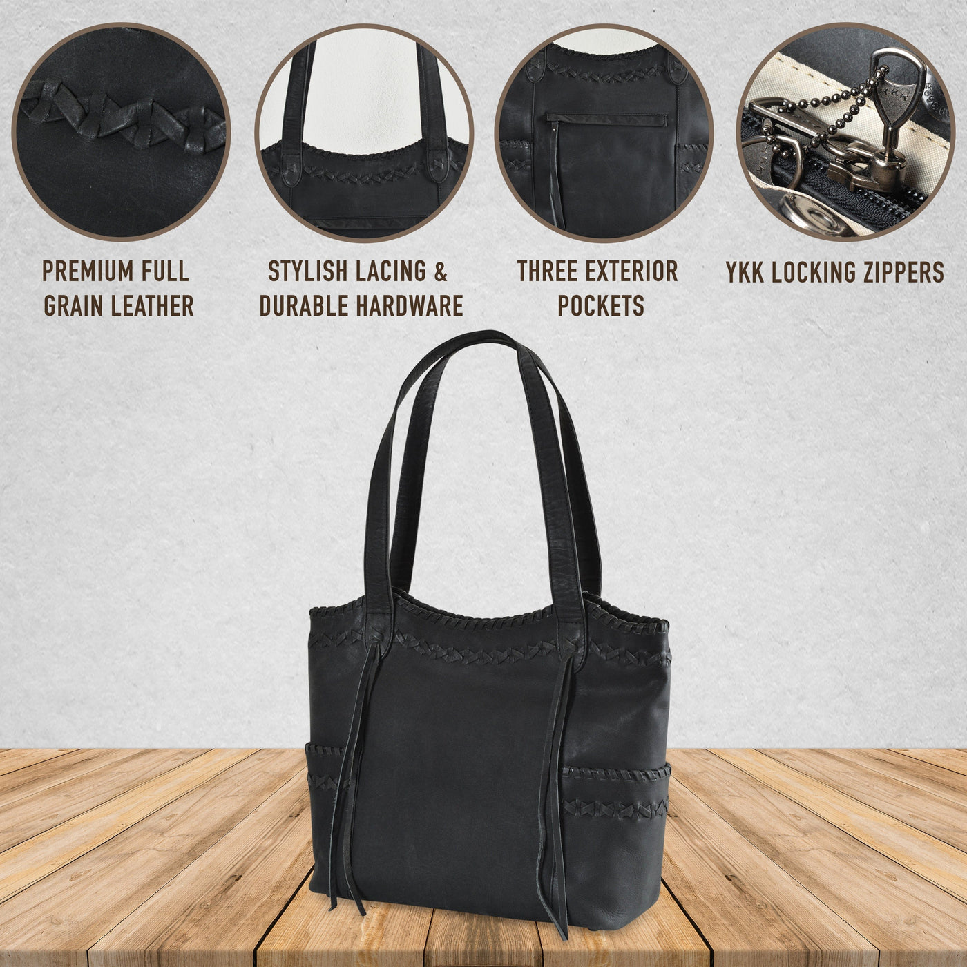 Concealed Carry Kendall Leather Tote - Lady Conceal - Concealed Carry Purse - Lady Conceal Black