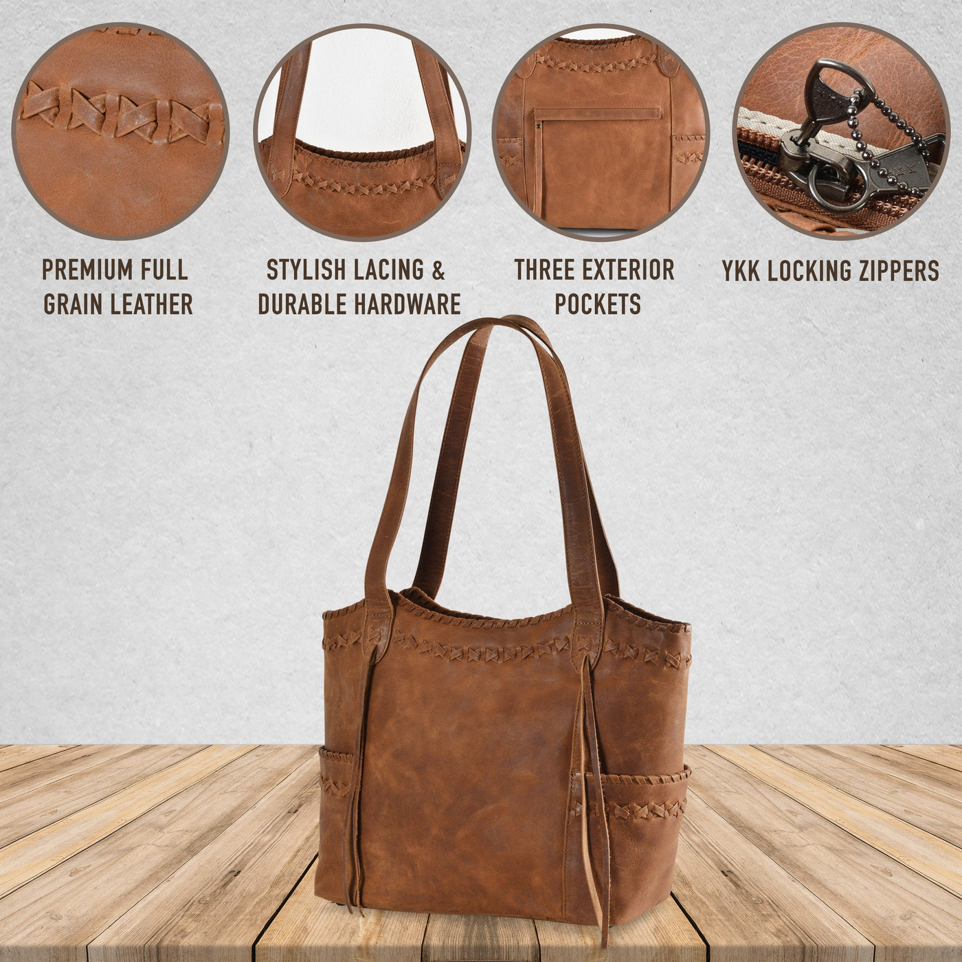 Concealed Carry Kendall Leather Tote - Lady Conceal - Concealed Carry Purse - Lady Conceal Brown