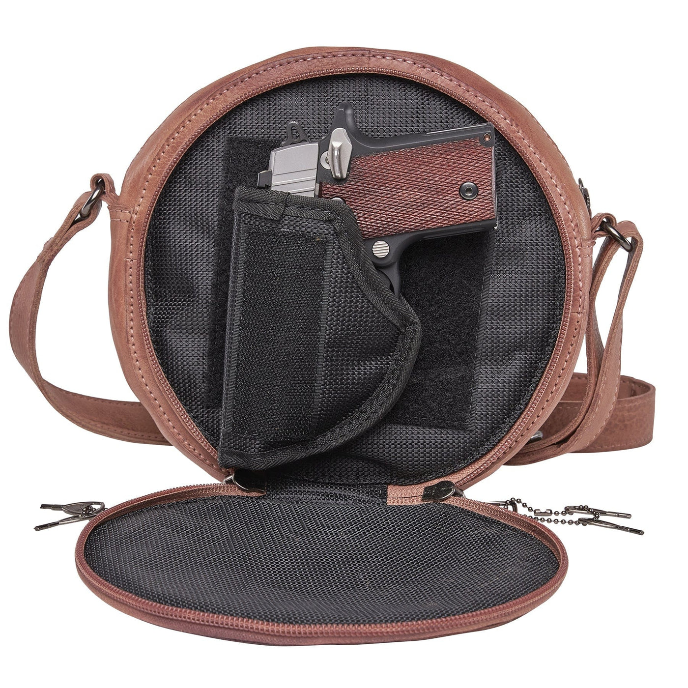 Concealed Carry Mia Crossbody Purse with Locking Zippers and Universal Holster Tactical Bag for Women  - YKK Locking Gun Purse With Concealment Pocket 