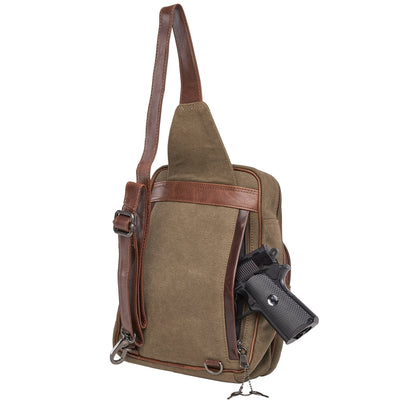 Concealed Carry Unisex Kennedy Canvas Sling Backpack with Locking Zippers YKK