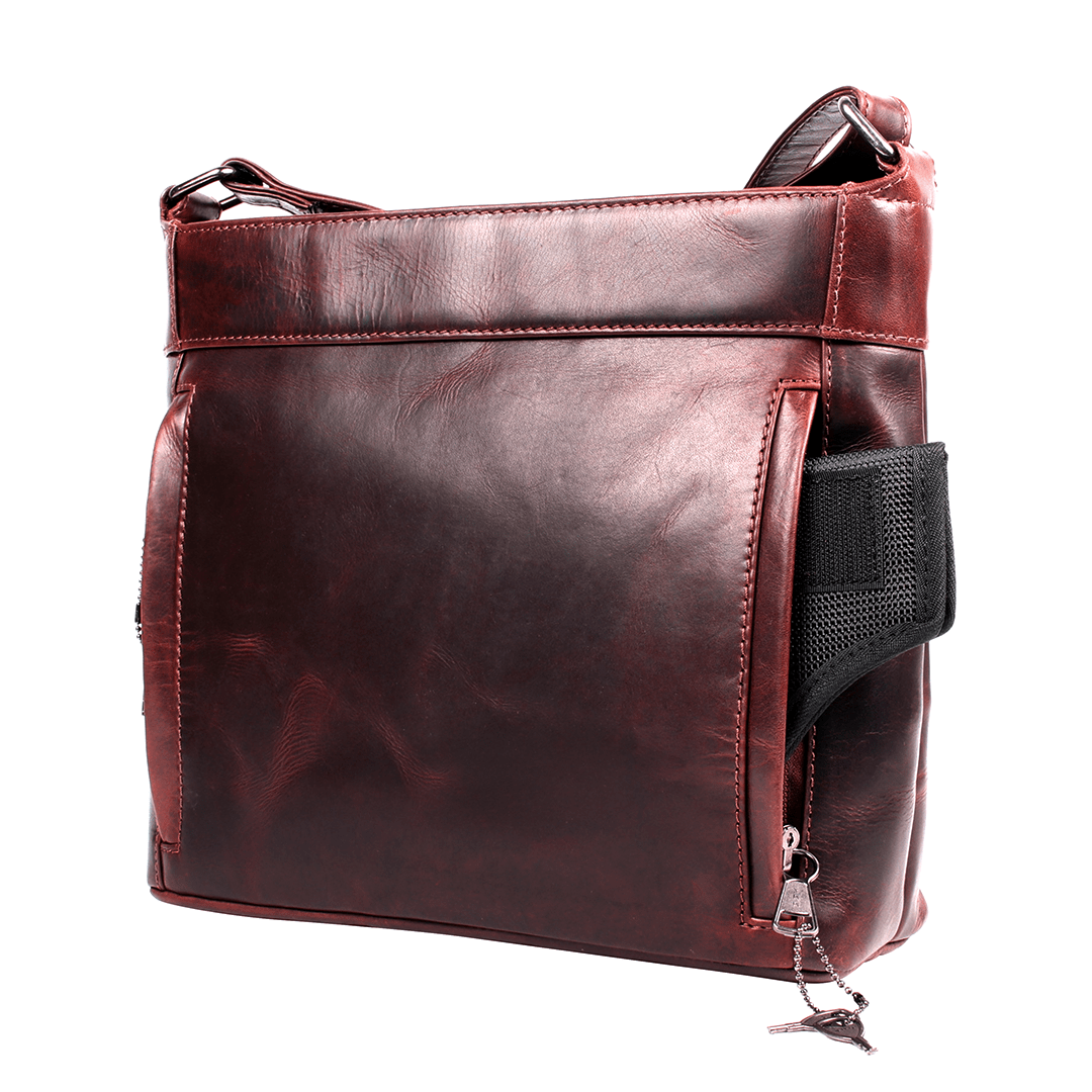 Concealed Carry Delaney Leather Crossbody -  Locking Crossbody for Pistol -  Designer Concealment Crossbody bag-   Discreet Conceal and Carry Crossbody for Women -  Designer Leather Crossbody CCW Bag -   Locking Conceal and Carry Purse with Universal Holster for Handguns - Best Crossbody for Concealed Carry