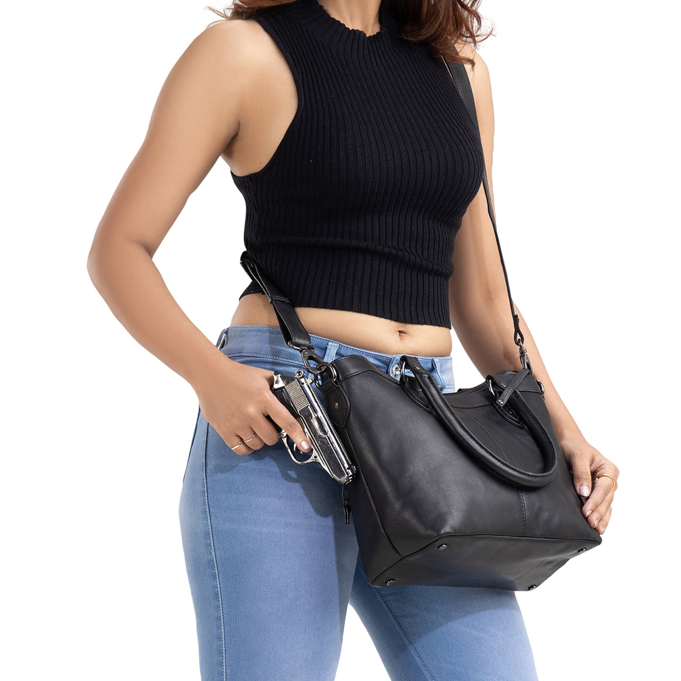 Concealed Carry Sadie Leather Satchel by Lady Conceal - Lady Conceal - designer purses - black designer purse - designer purse brands - designer backpack purse - designer purse sale - womens designer purse sale - designer purses black friday sale - black and white designer purse - black crossbody purse designer - black owned purse designers - woman designer purse - designer purses for women