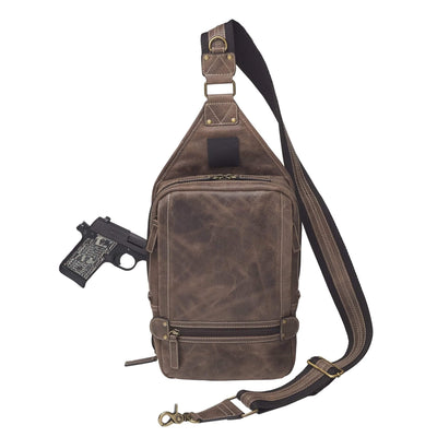 Concealed Carry Distressed Buffalo Sling Backpack by GTM Original