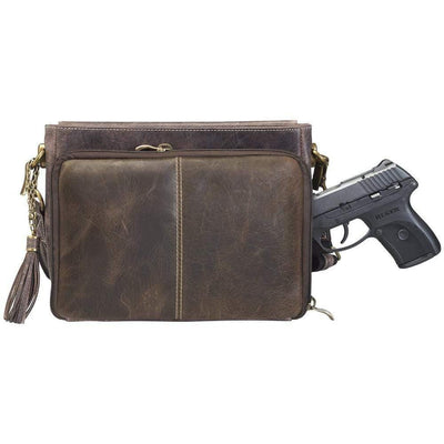 Gun Tote'n Mamas Concealed Carry Purse Distressed Brown Concealed Carry Distressed Buffalo Leather Crossbody Purse by GTM Original
