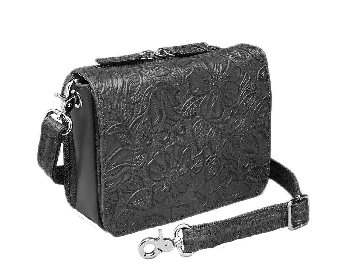 Gun Tote'n Mamas Concealed Carry Purse Tooled Black Concealed Carry Tooled Cowhide Organizer Crossbody Bag