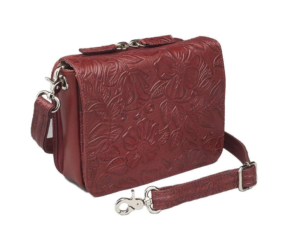 Gun Tote'n Mamas Concealed Carry Purse Tooled  Concealed Carry Tooled Cowhide Organizer Crossbody Bag