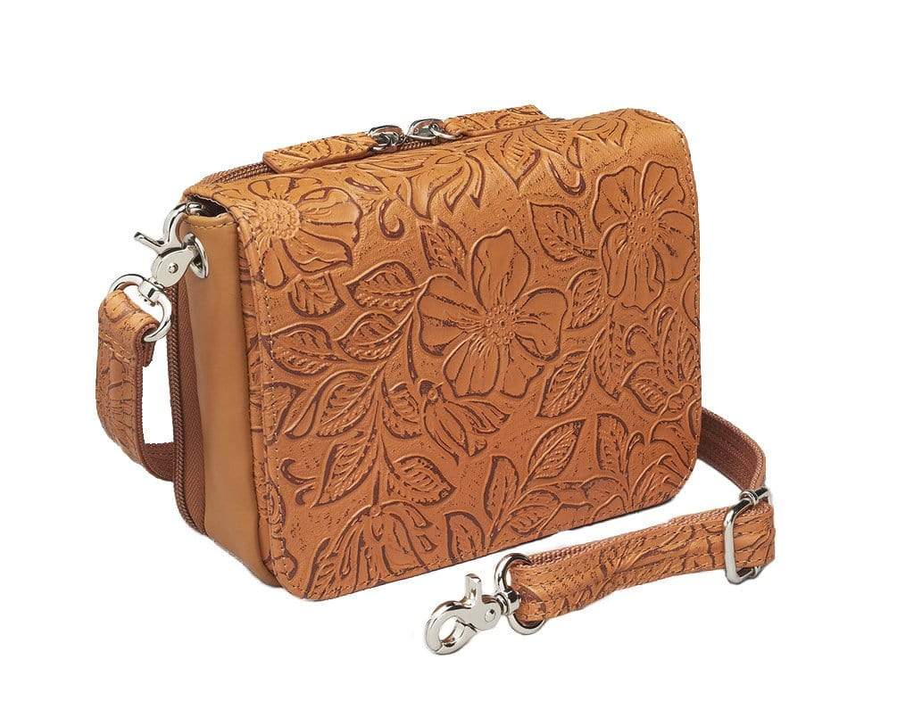 Gun Tote'n Mamas Concealed Carry Purse Tooled  Concealed Carry Tooled Cowhide Organizer Crossbody Bag