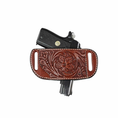 High Caliber Gun compact leather belt holster case (Brown)