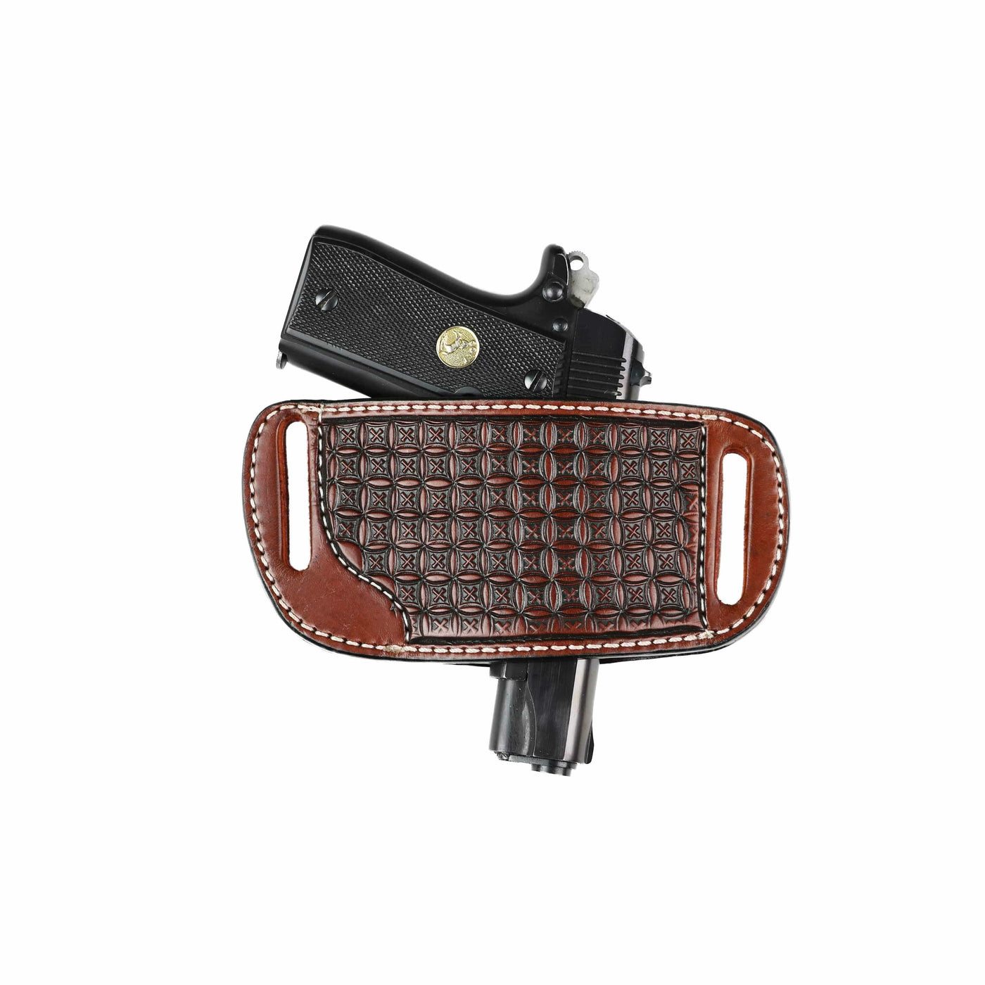 High Caliber Gun compact leather belt holster case (Brown)