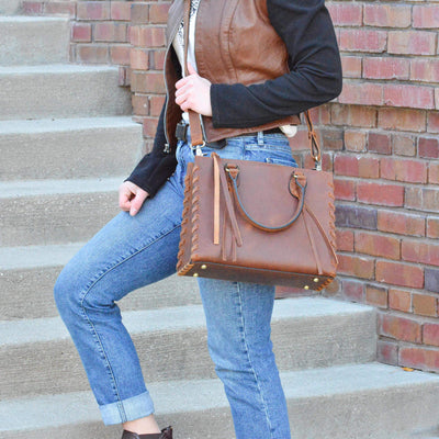 Lady Conceal Concealed Carry Purse Mahogany Concealed Carry Emma Leather Satchel Bag by Lady Conceal