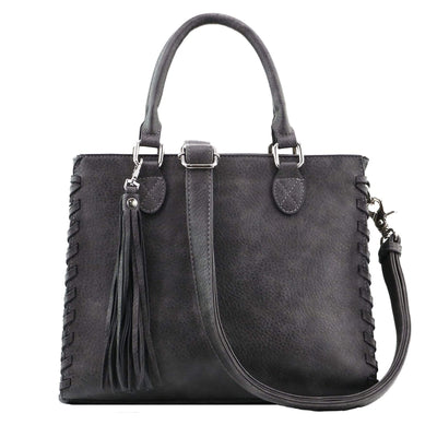 B. Makowsky Black-Silver Leather Patchwork Satchel Handbag – Treasures  Upscale Consignment